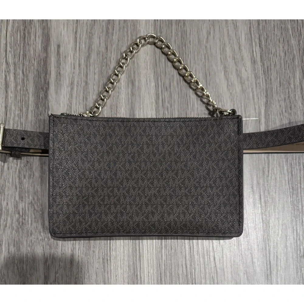 Michael Kors Signature Leather Waist Bag Fanny Pack With Chain MK Logo